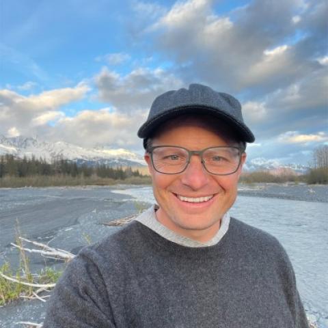 Elliott Wright in front of river